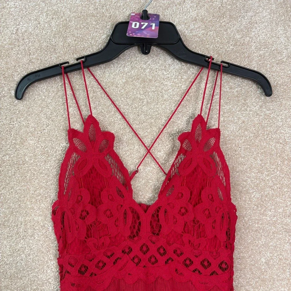 FREE PEOPLE Adella Mini Dress Womens Small Red Lace Boho Crochet Coquette Date